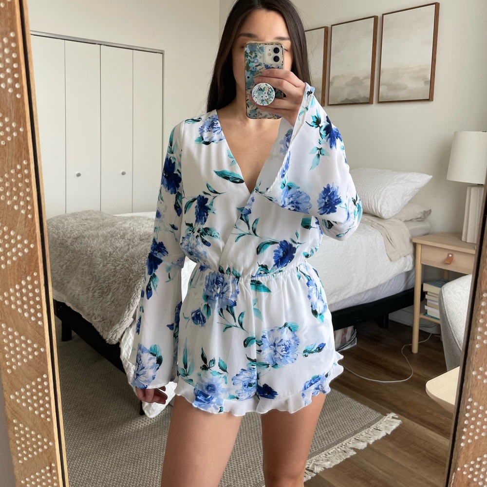 Blue & White Floral Romper
